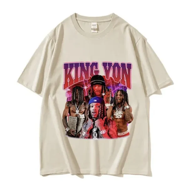 Rapper K-King Von Graphic T Shirt Men's Hip Hop Gothic Fashion Short Sleeve T-shirts Oversized Cotton T-shirt Streetwear 80312 - 图片 2