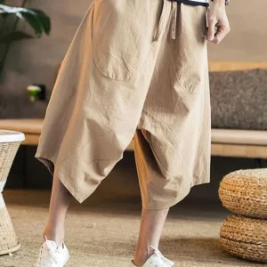 Summer Thin Beach Cotton Linen Casual Shorts Men Japenese Wide Leg Baggy Capris Pants Male Sport Running Shorts 2025 New